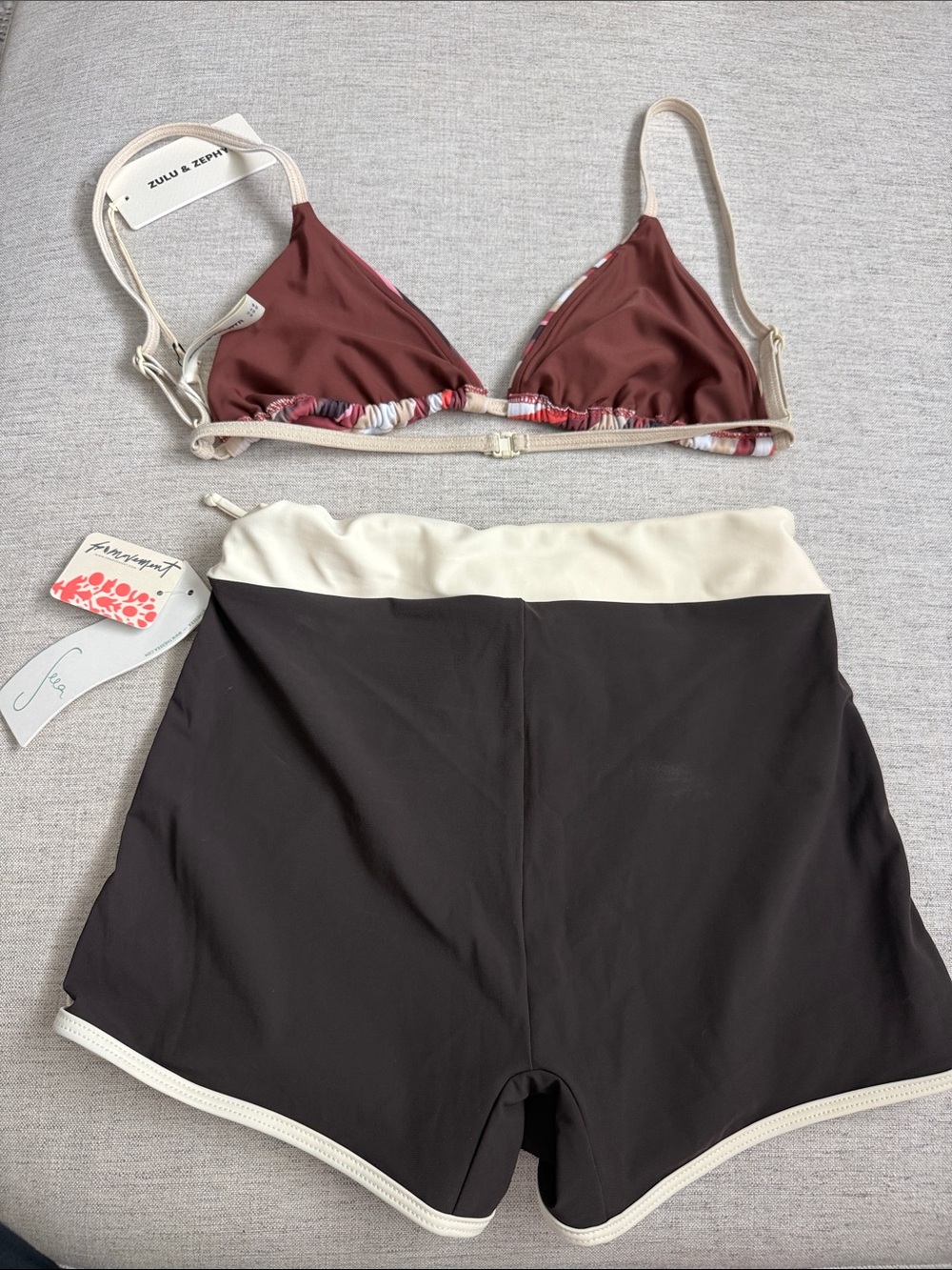 Seea Free People Striped Triangle Bikini Top and Brown Swim Shorts Set - Picture 4 of 4
